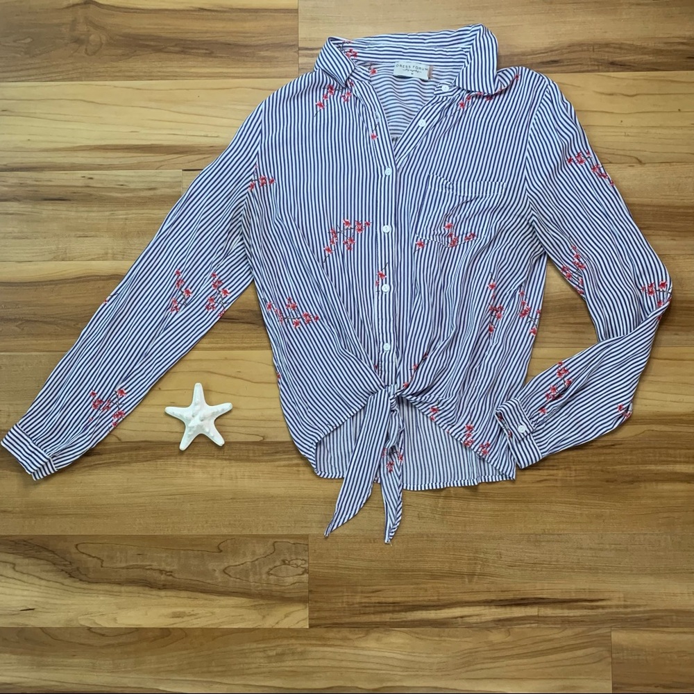 Dress Forum Women’s Striped Button Up Shirt, Size Medium